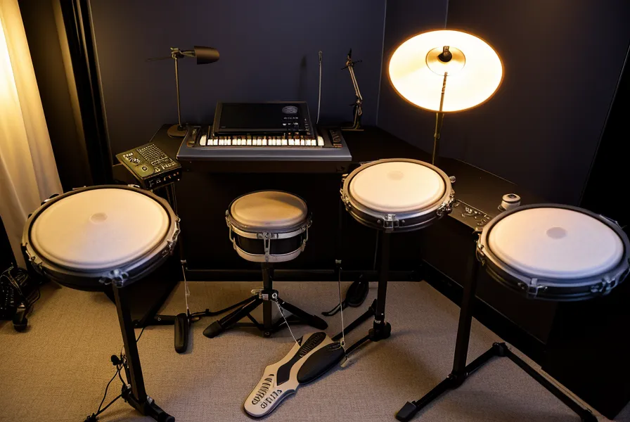 iPad mit Noten für Schlagzeug-Rudiments montiert an einem E-Drum Rack