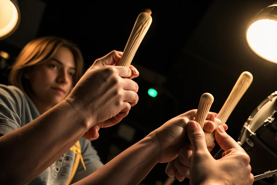 Korrekt ausgeführter Matched Grip an den Drumsticks eines Schlagzeugers