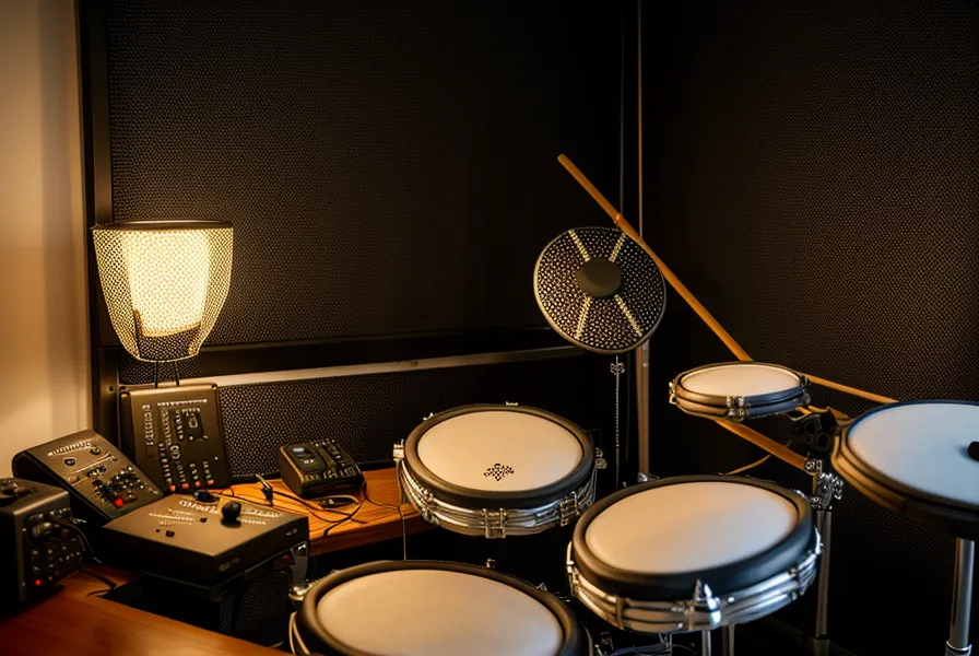 Nahaufnahme der Drumsticks auf einem Mesh Head Snare Pad beim Üben für den Online-Schlagzeugkurs