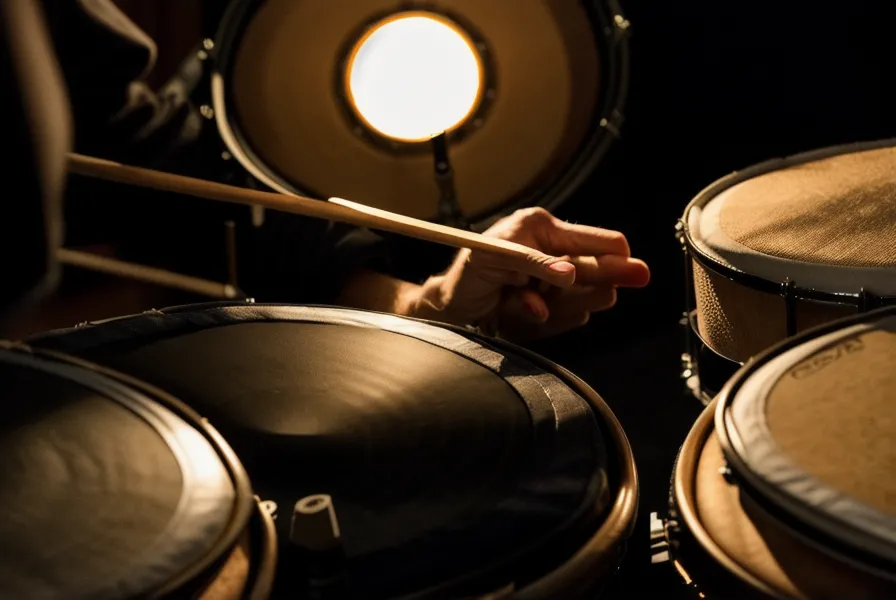 Drumsticks auf einem Mesh-Head Pad beim E-Drum-Lernen mit dem Roland TD-17