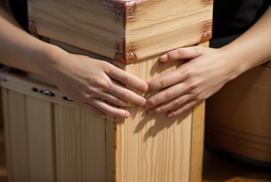 Detailaufnahme von Händen, die die Schlagfläche einer Cajon für einen Snare-Schlag berühren.
