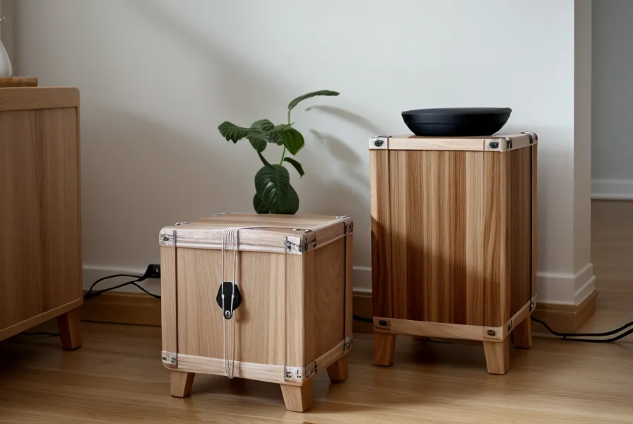 Eine Cajon steht griffbereit neben einem Bürostuhl im Homeoffice eines Software-Entwicklers.