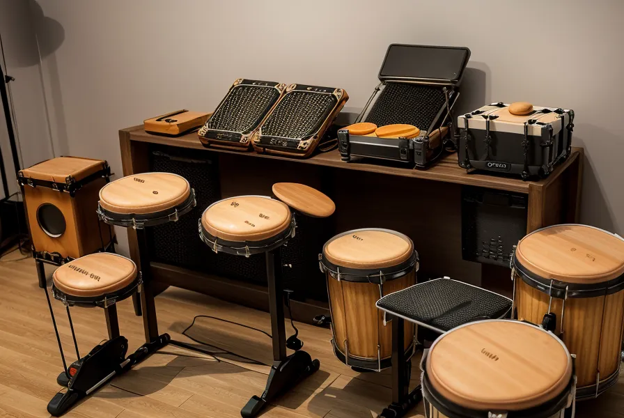 Hände beim Spielen von Slap- und Bass-Schlägen auf einer Cajon-Schlagplatte