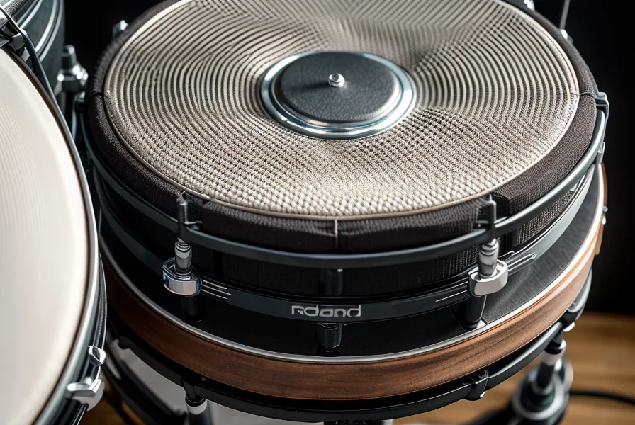 Nahaufnahme des Roland PDX-12 Mesh-Pads mit Drumsticks