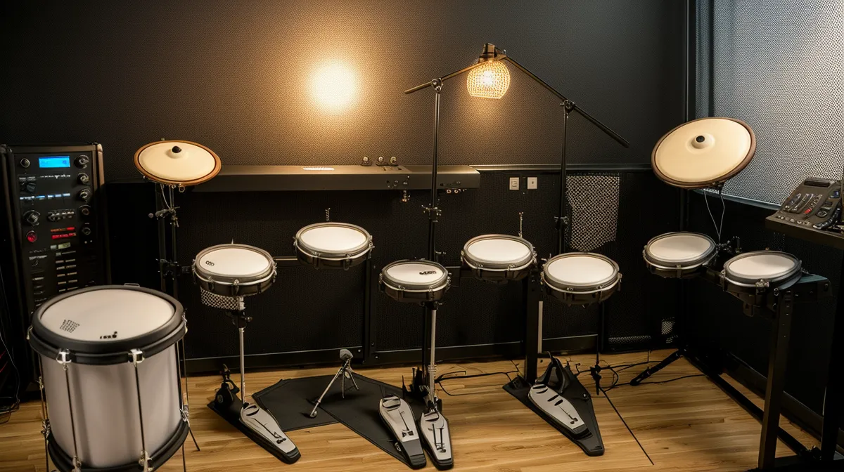 E-Drum Trittschall dämmen mit DIY-Podest für leises Üben in der Mietwohnung am Abend