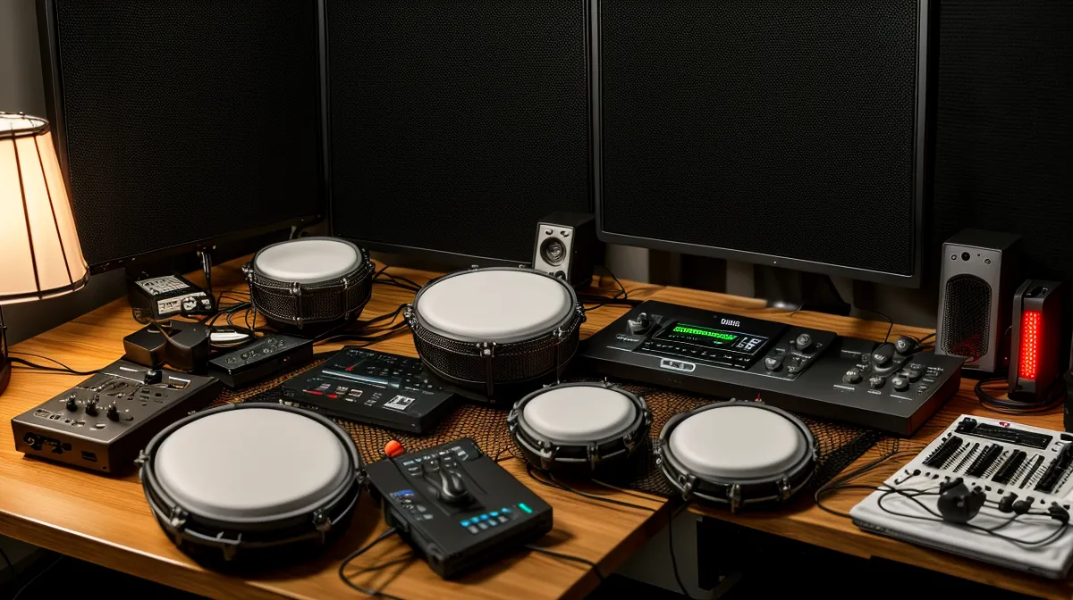 E-Drum Roland TD-17 im Homeoffice beim abendlichen Üben für den Online-Schlagzeugkurs
