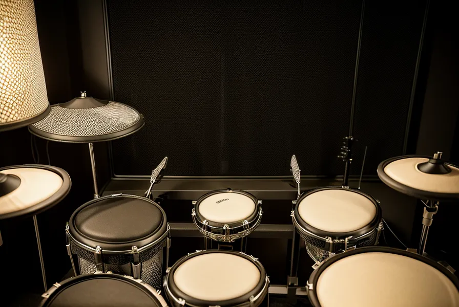 Online-Drum-Lessons mit Noten-PDF: iPad am Schlagzeug-Rack während des Kursaufbaus