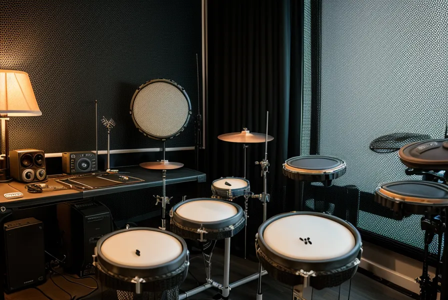 Nahaufnahme eines E-Drum Moduls und einer Snare mit Trommelstöcken.