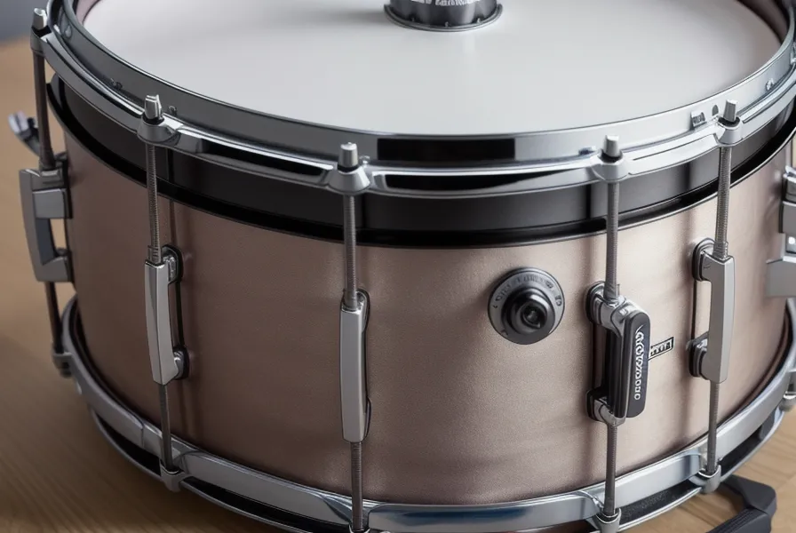 Nahaufnahme der Roland PDX-12 Snare mit Mesh-Head beim Testen von Online-Schlagzeugkursen