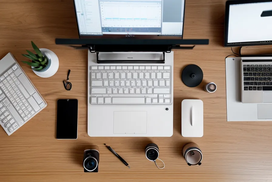 Homeoffice-Schreibtisch mit Tastatur und Drumsticks – Online-Musikschule nach Feierabend