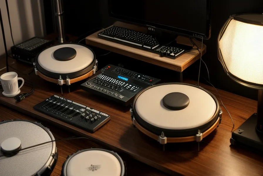 E-Drum lernen mit Video-Lektionen: Nahaufnahme eines 12-Zoll Snare-Pads mit Sticks für den Schlagzeug-Kurs-Vergleich