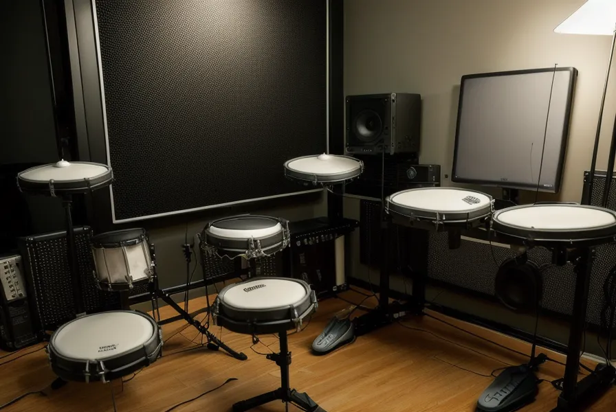 Schlagzeug-Kurs-Vergleich auf dem Tablet: Video-Lektionen am Notenständer des E-Drum Sets