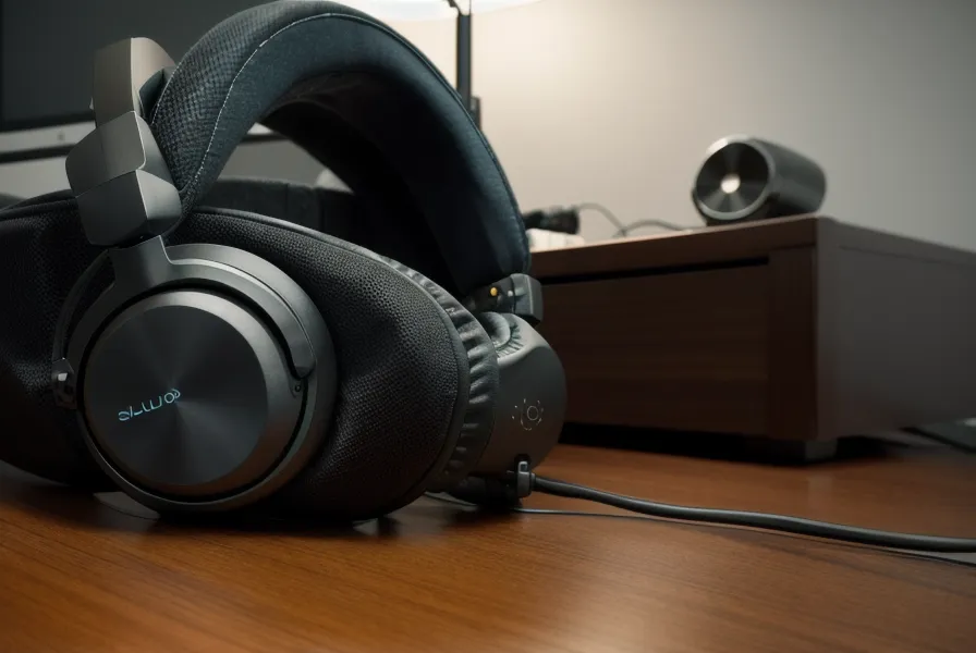 Home-Office-Hobby Schlagzeug: Kopfhörer auf dem E-Drum Soundmodul für leises Üben nach Feierabend