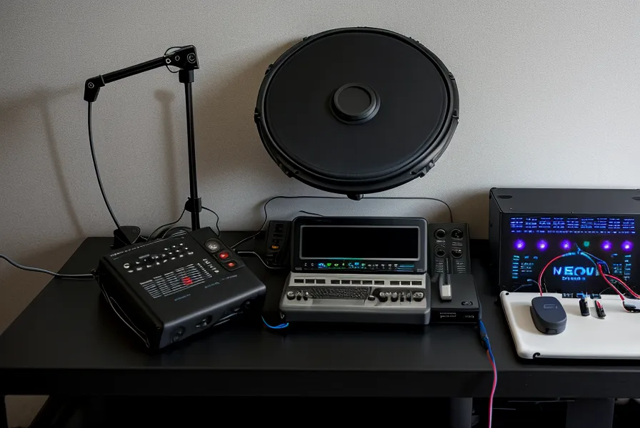 Detailaufnahme der Anschlüsse am Roland TD-17 Modul inklusive USB-Port