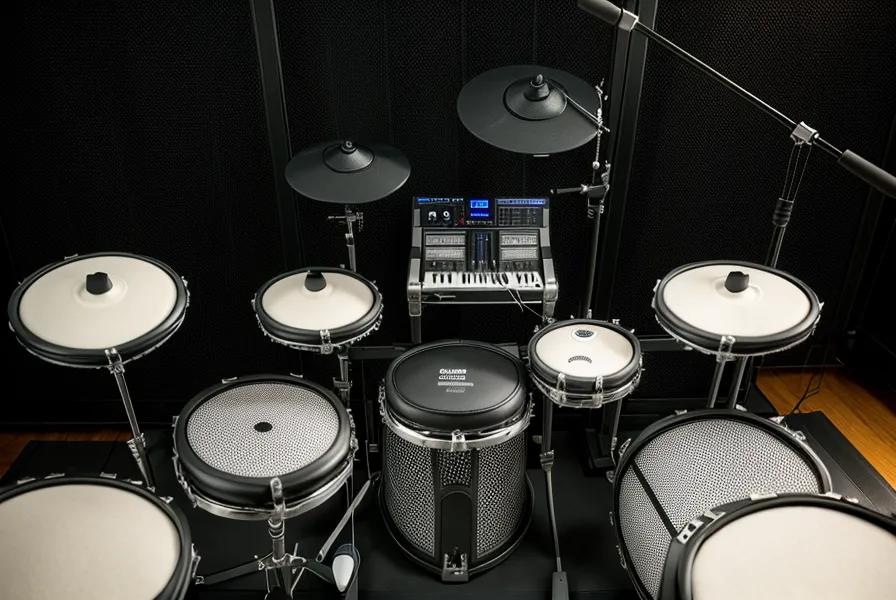 iPad mit Online-Schlagzeugkurs montiert an einem E-Drum Rack