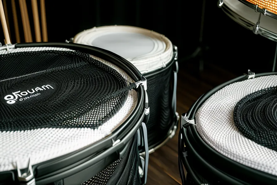 Nahaufnahme von Schlagzeugsticks auf einem Mesh-Head Pad eines E-Drums