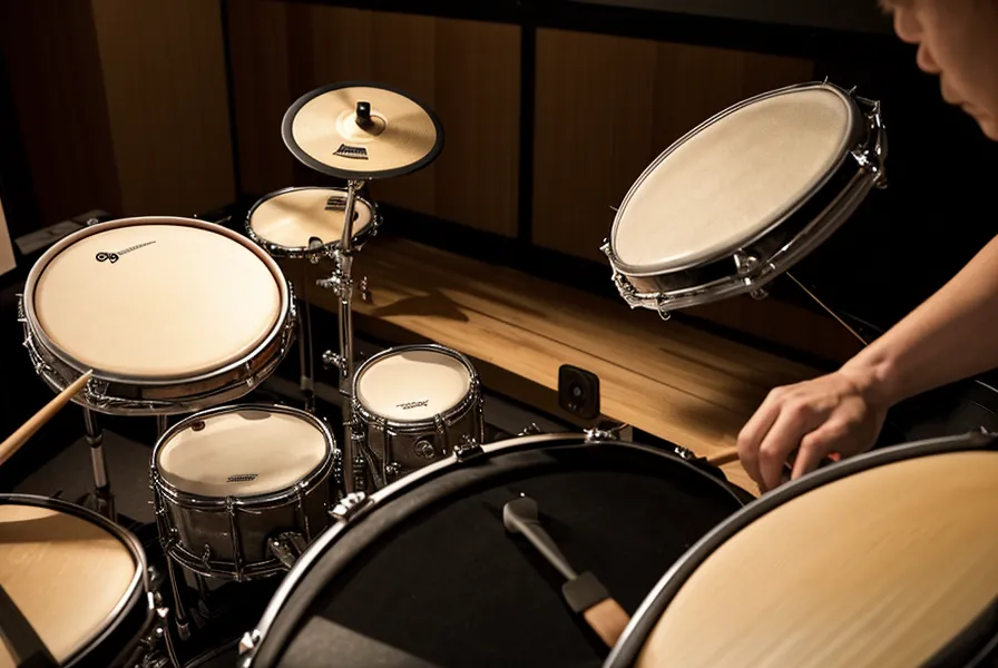Hände eines Schlagzeugers beim Üben an einem E-Drum Set