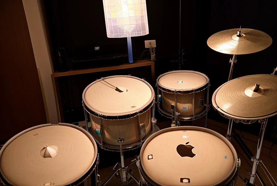 Ein iPad mit digitalen Noten montiert an einem E-Drum Rack