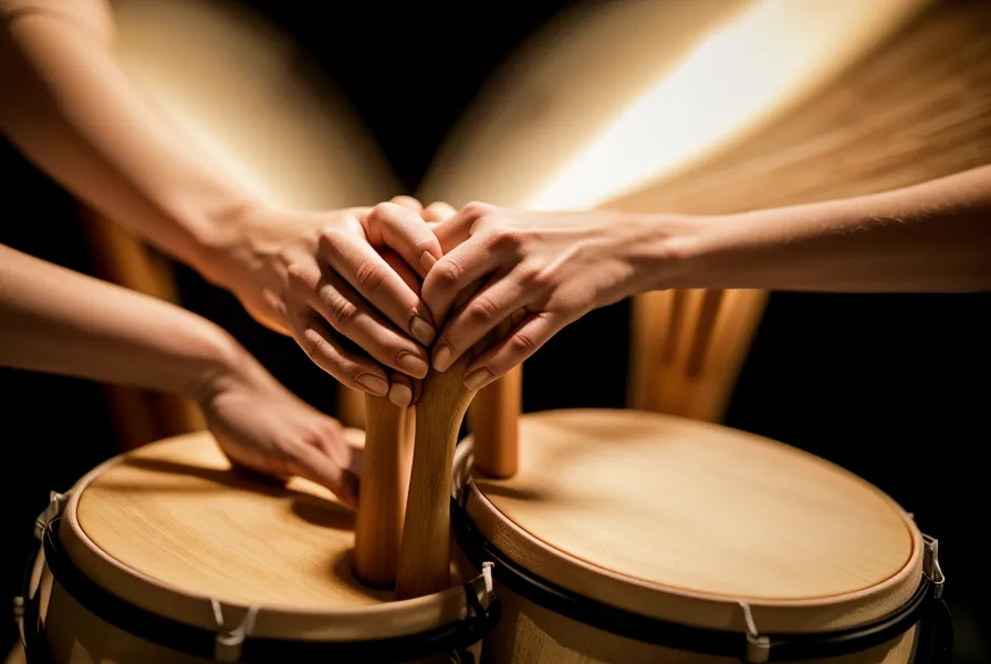 Hände mit Schlagzeugstöcken über einem Mesh-Head Pad eines E-Drums