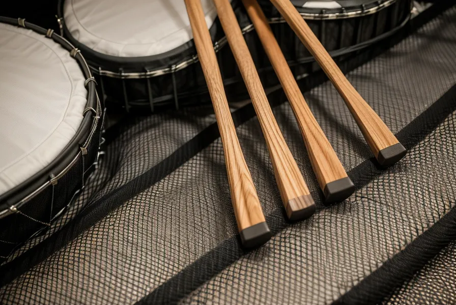 Nahaufnahme von Schlagzeugstöcken auf einem 2-lagigen Mesh-Head Pad eines E-Drums