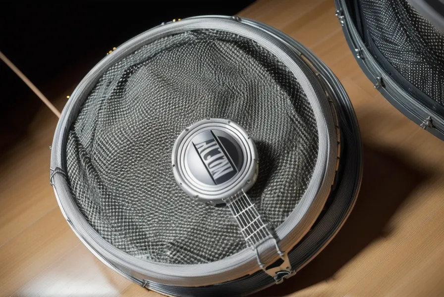 Detailaufnahme einer 12-Zoll Mesh-Head Snare beim Spielen mit Kopfhörern im Hintergrund